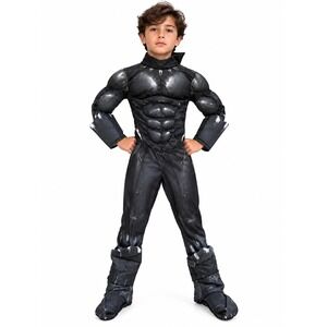 Marvel Black Panther Muscle Chest Costume Kids Medium 8-10 Jumpsuit Black Silver